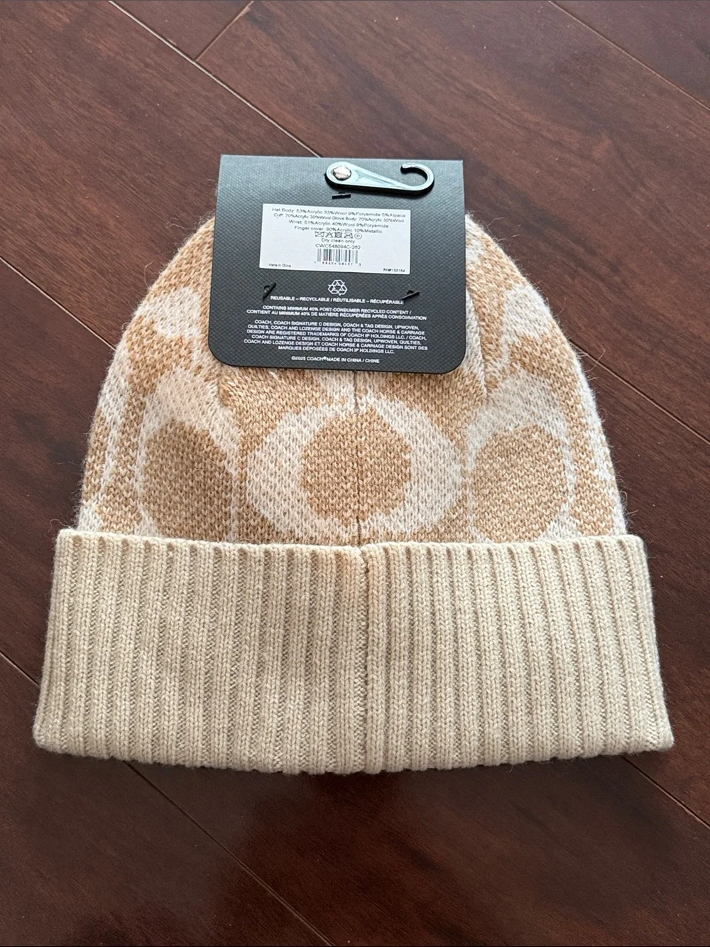 NWT - Coach Wool Tan & Beige Hat and Gloves Set